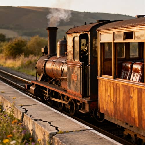 Old Train on a Railway Embankment Old Train on a Railway Embankment