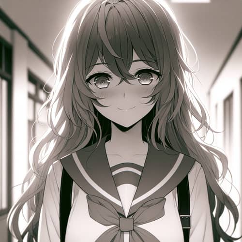 Yandere Girl - Enigmatic Anime Character in School Corridor
