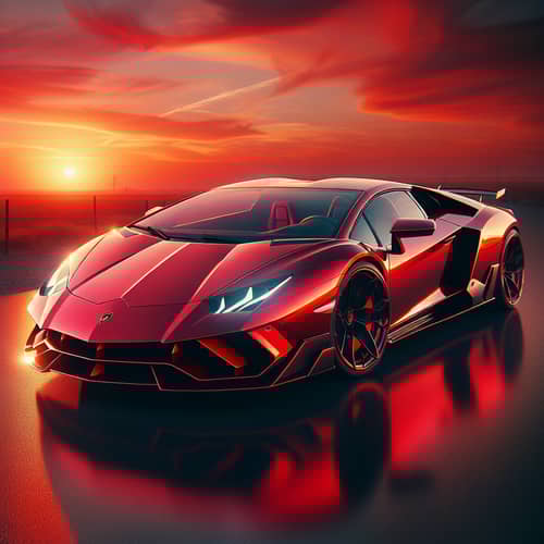 Luxury Red Lamborghini | Sunset Sports Car Photo