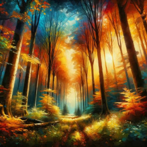 Mystical Forest in Vibrant Autumn Colors | Impressionism Style