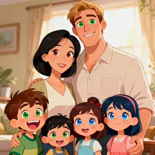 Cartoon Family Portrait in 2000s Style