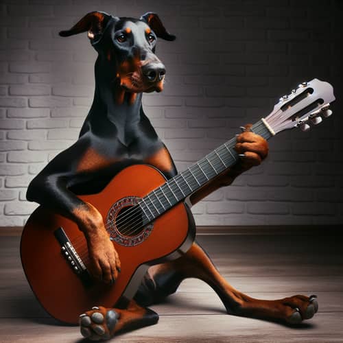 Doberman Dog Playing Guitar - Unique Talent Showcase