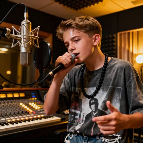 Teen White Rapper Recording in Studio Teen White Rapper Recording in Studio