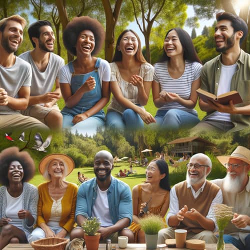 Happy Adults Engaging in Nature | Group Activity Outdoors