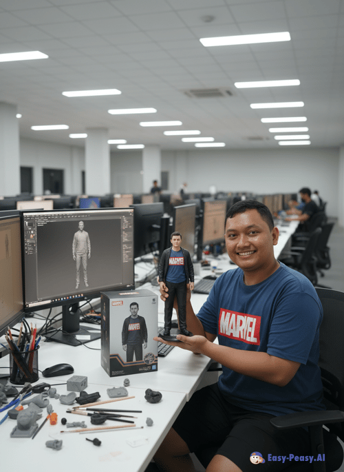 Ultra-Realistic Young Man with Collectible Sculpture