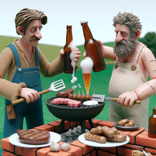 Animated Hillbilly BBQ: Rustic Characters Grilling Meats