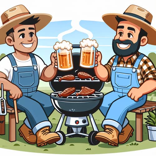 Cartoon Hillbillies BBQ on Pellet Grill & Drink Beer