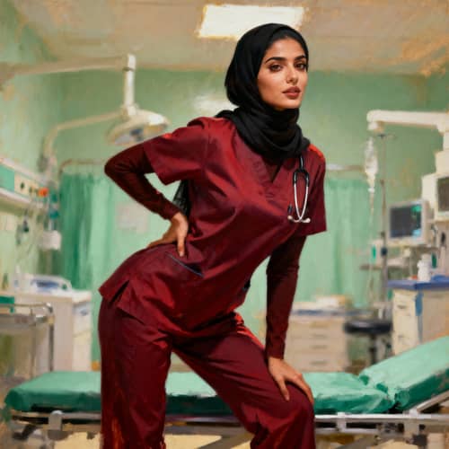 Elegant Arab Model in Modern Doctor's Uniform