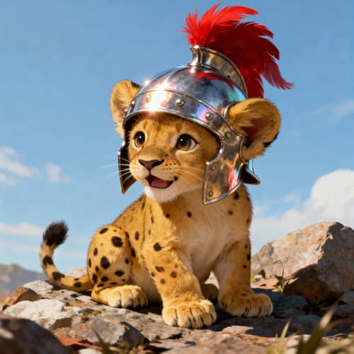 Baby Lion in Warrior Helmet | Fierce and Adorable Baby Lion in Warrior Helmet | Fierce and Adorable