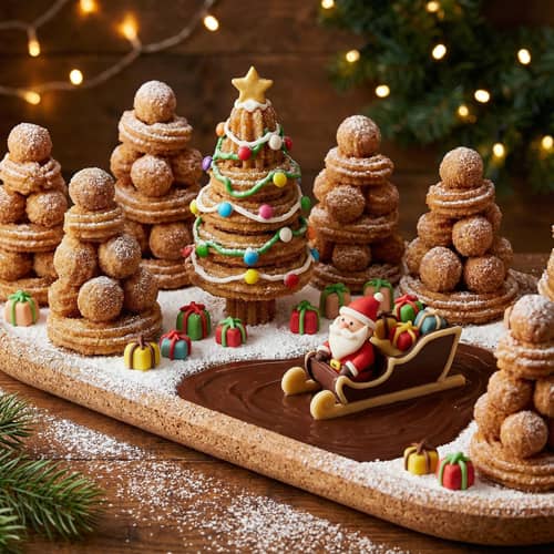 Festive Chocolate Lake with churro Trees and Santa Festive Chocolate Lake with churro Trees and Santa