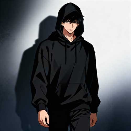 Mysterious Anime Character in Black Hoodie Mysterious Anime Character in Black Hoodie