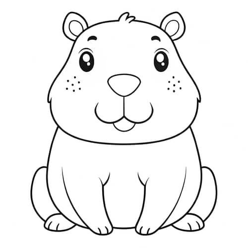 Kawaii Capybara Coloring Page: Simple Line Art