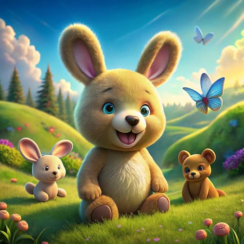 Charming 3D Animation with Bear, Rabbit, and Butterfly