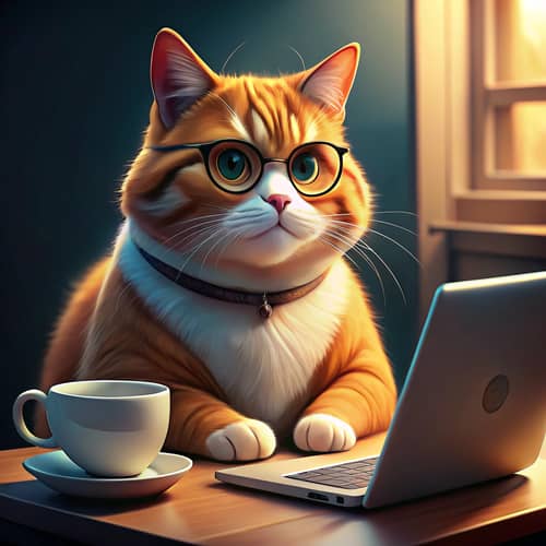 Charming Chonker Cat Working on Laptop Art