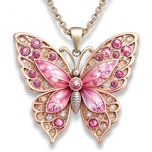 Elegant Butterfly Pendant with Pink Dahlia Stones