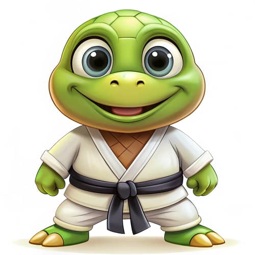 Friendly Cartoon Turtle in Karate Uniform