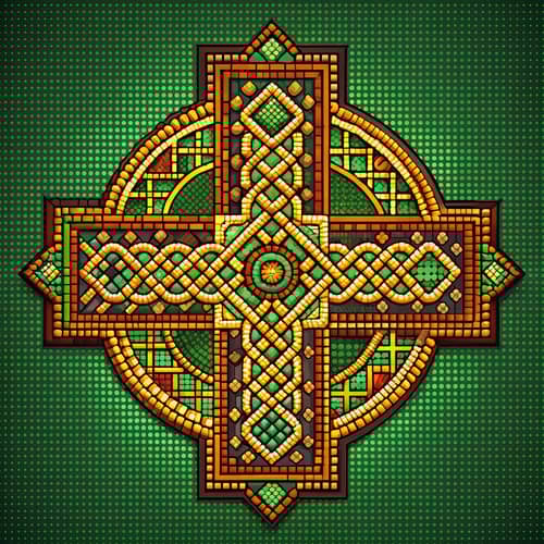 Vibrant Retro Pixel Art Celtic Cross