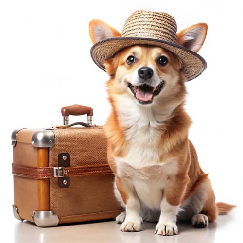 Adventurous Dog Ready for Travel with Accessories