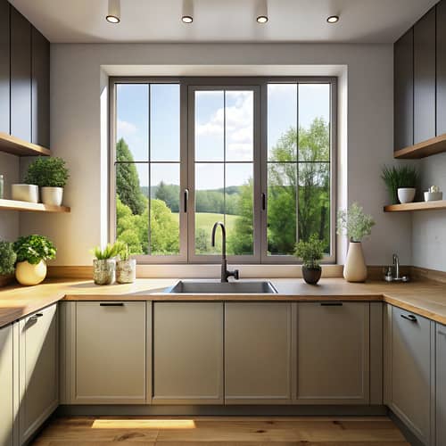 Modern Kitchen with Large Window and Clean Design