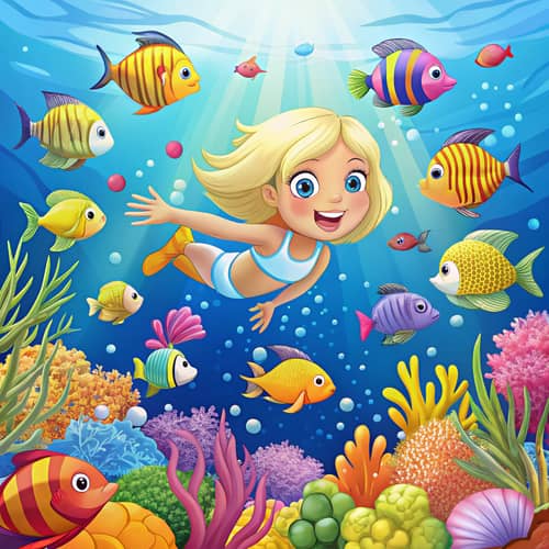 Cheerful Underwater Scene with a Blonde Girl