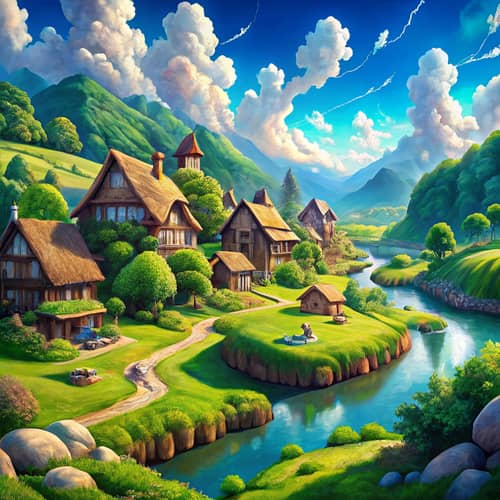 Whimsical Ghibli-Inspired Fantasy Landscape