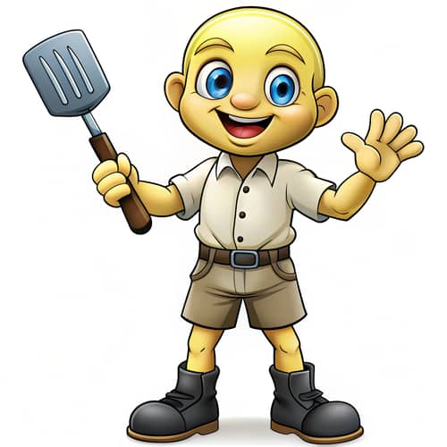 Playful Cartoon Character with Spatula