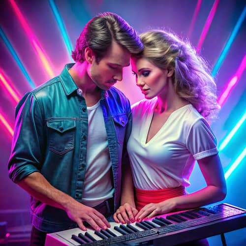 Romantic 1980s Couple in Neon Lights