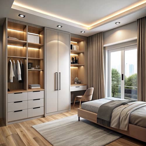 Modern Bedroom Wardrobe Design with Window Integration