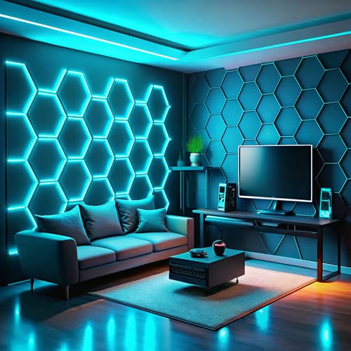 Stylish Gaming Room with LED Lighting & PS5 Setup
