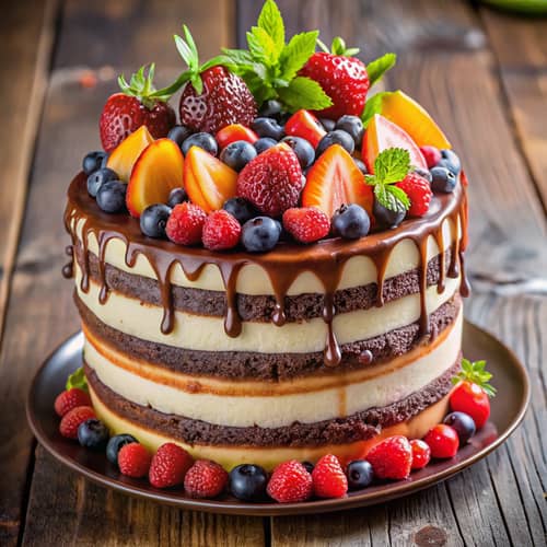 Delicious Multi-Tiered Cake with Fresh Fruits