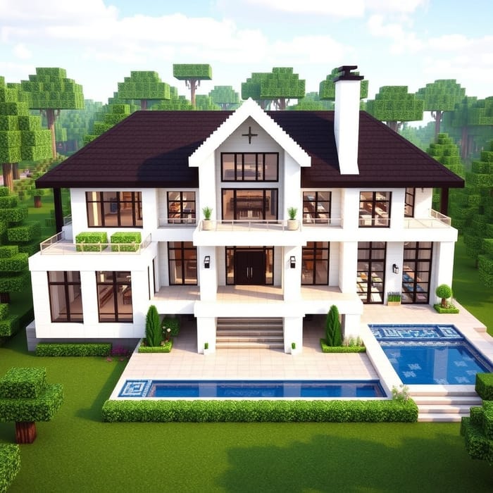 Beautiful Modern Mansion in Minecraft AI Art Generator EasyPeasy.AI