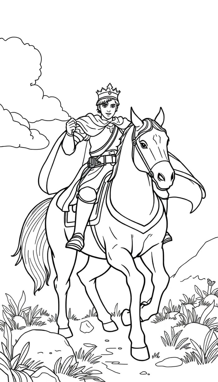 Heroic Prince Coloring Page Fairy Tale Adventure AI Art Generator