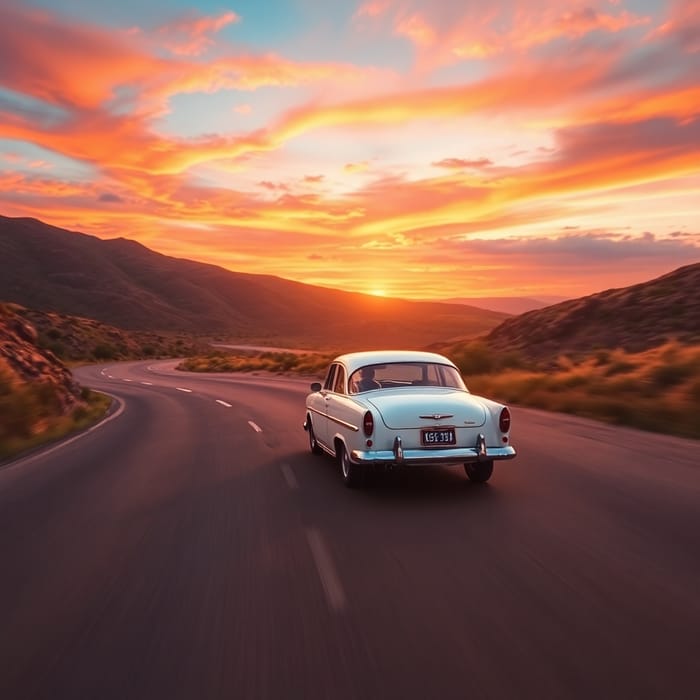 Vintage Car Adventure at Sunset | Scenic Drive | AI Art Generator ...