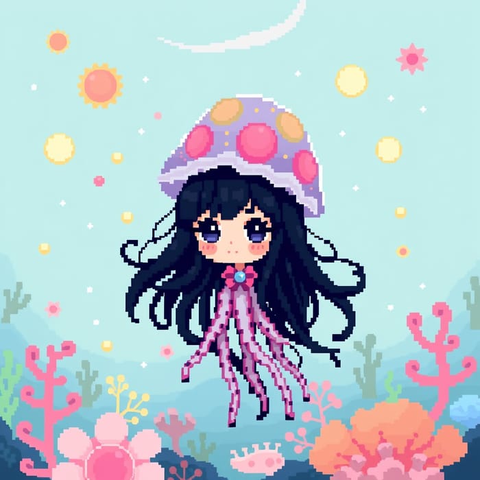 Whimsical Jellyfish Girl Pixel Art AI Art Generator EasyPeasy.AI