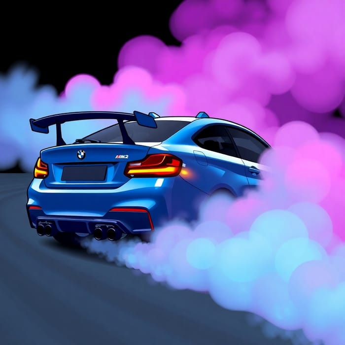 BMW M2 Drifting with Colorful Smoke AI Art Generator EasyPeasy.AI