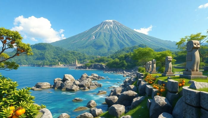 Explore Jeju Island: Scenic Game Background Explore Jeju Island: Scenic Game Background
