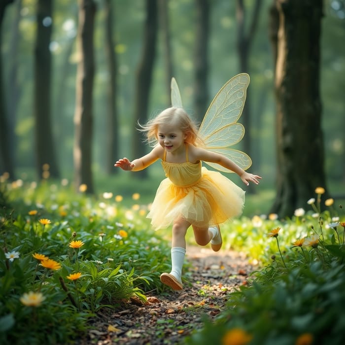 Blonde Little Girl Fairy in a Magic Forest AI Art Generator Easy