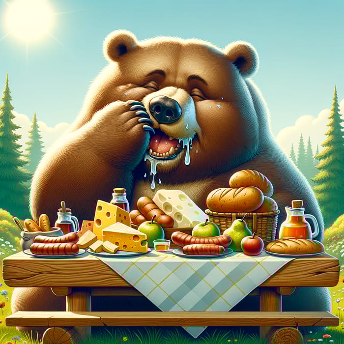 Hungry Bear Enjoying a Picnic Feast Hungry Bear Enjoying a Picnic Feast