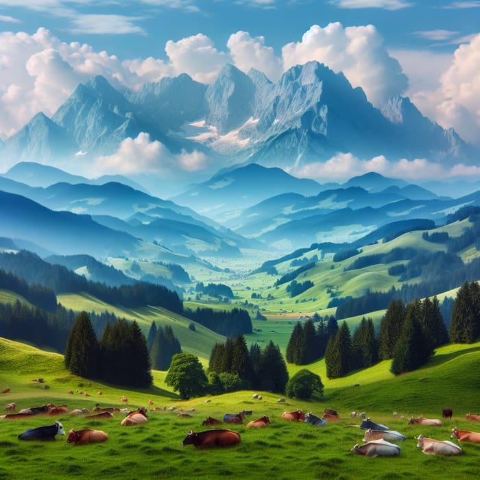 Majestic Mountain Range and Cows