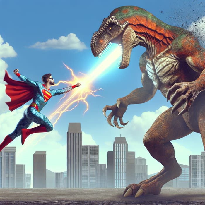 Epic Battle: Superhero vs Godzilla in City Skyline