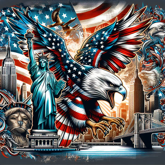 Vibrant NYC T-Shirt Design with Eagle & Liberty