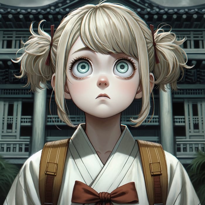 Frightened Blonde-Haired Korean Student in Traditional Attire