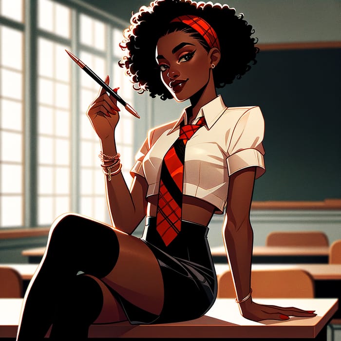 Confident African American Woman in Stylish Classroom Scene
