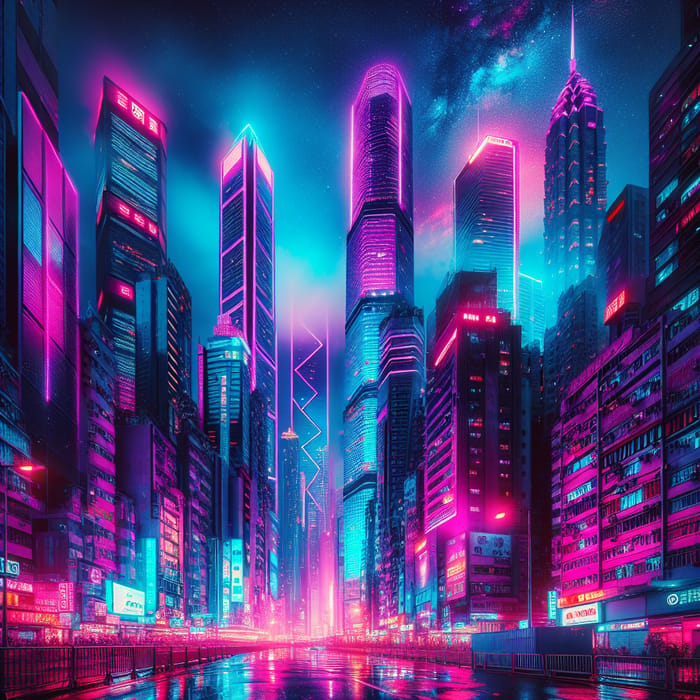 Vibrant Cyberpunk Futuristic Cityscape at Sunset
