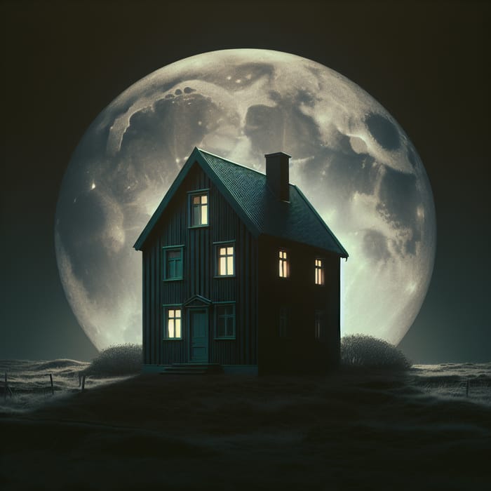 Mysterious House in Dark Colors on Moonlit Evening