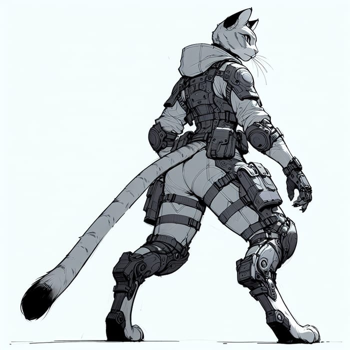 Cat Warrior: Anthro Female Skimpy Armor Low Perspective View
