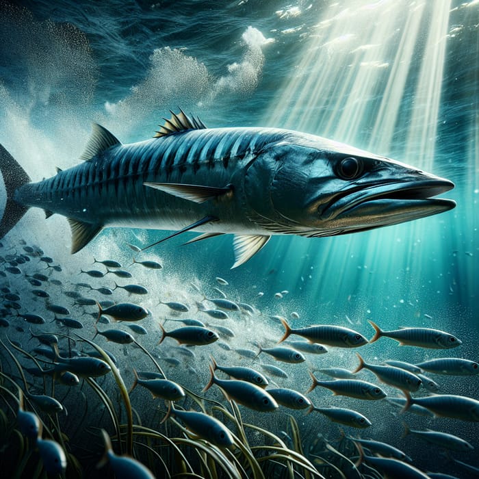 Barracuda Fish Attack: Predatory Underwater Scene