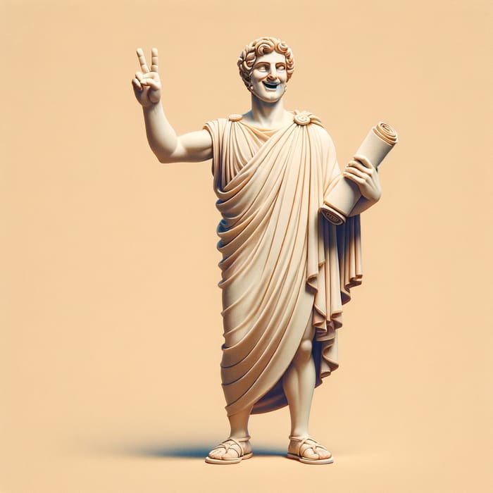 Aristotle Smiling Standing Pose Making Peace Sign Gesture