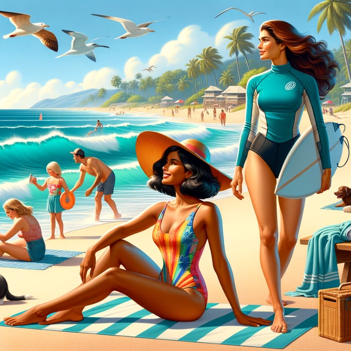 Bikini Women Enjoying Beach Day | Sunny Seaside Scene