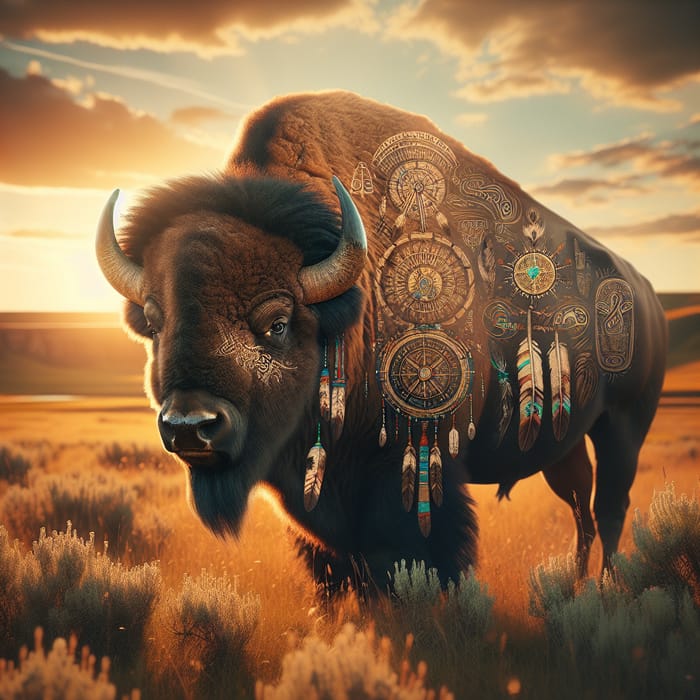 Native American Buffalo in Wild Plains